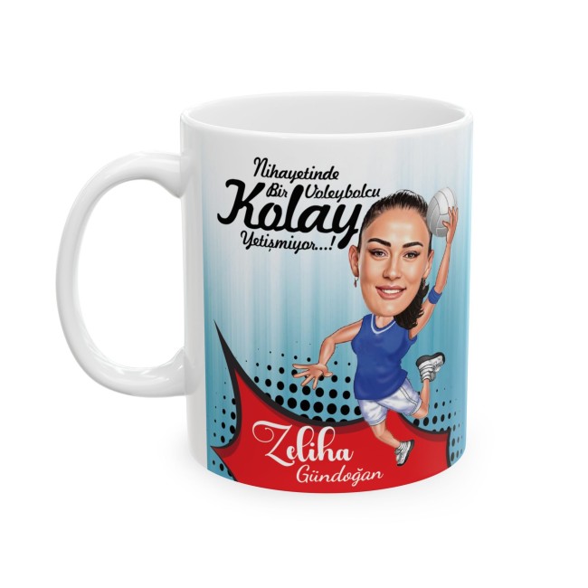 Kadın Voleybolcu Karikatürize Kupa Bardak