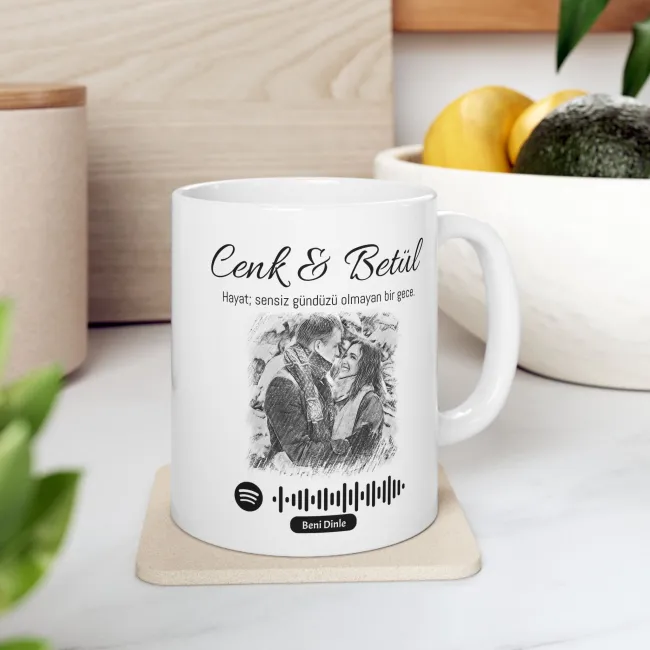 Spotify Ses İzi Karakalem Kupa Bardak