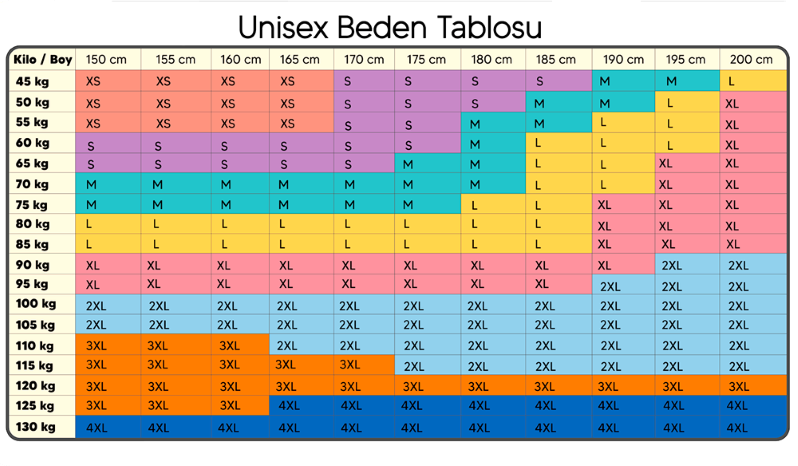 unisex beden tablosu